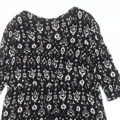 Mango Womens Black Geometric Viscose A-Line Size S Scoop Neck Button