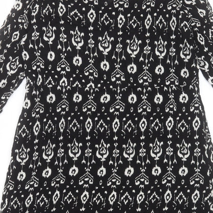 Mango Womens Black Geometric Viscose A-Line Size S Scoop Neck Button