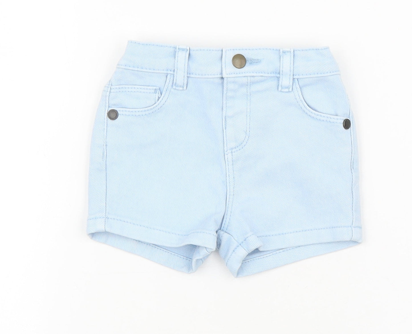 Marks and Spencer Girls Blue Cotton Cropped Trousers Size 0-3 Months Zip