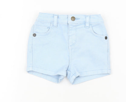 Marks and Spencer Girls Blue Cotton Cropped Trousers Size 0-3 Months Zip