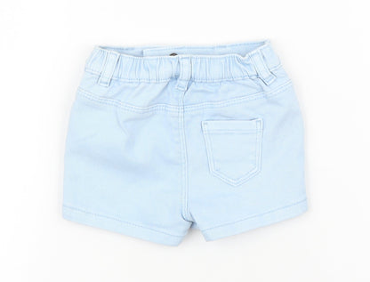 Marks and Spencer Girls Blue Cotton Cropped Trousers Size 0-3 Months Zip