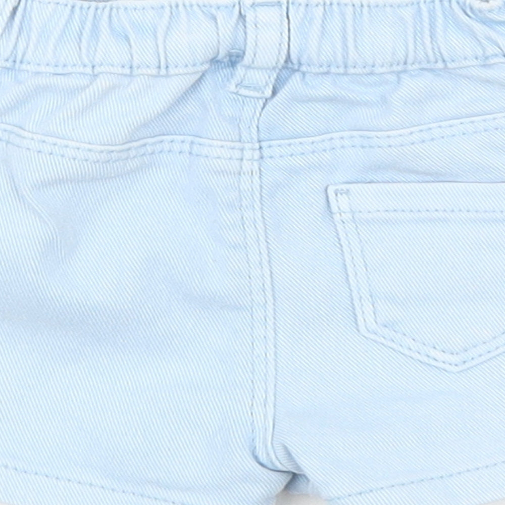 Marks and Spencer Girls Blue Cotton Cropped Trousers Size 0-3 Months Zip
