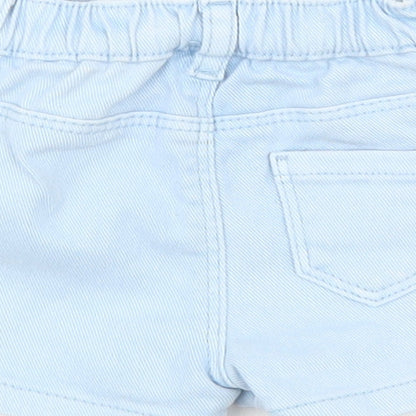Marks and Spencer Girls Blue Cotton Cropped Trousers Size 0-3 Months Zip