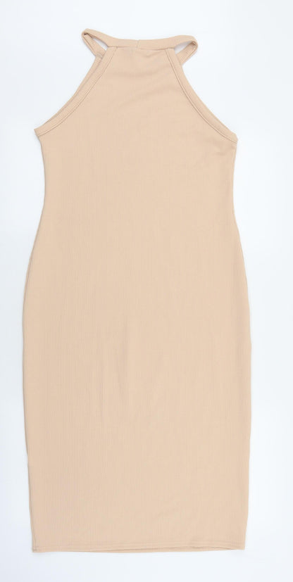 Boohoo Womens Pink Polyester Tank Dress Size 14 Round Neck Pullover - Ribbed