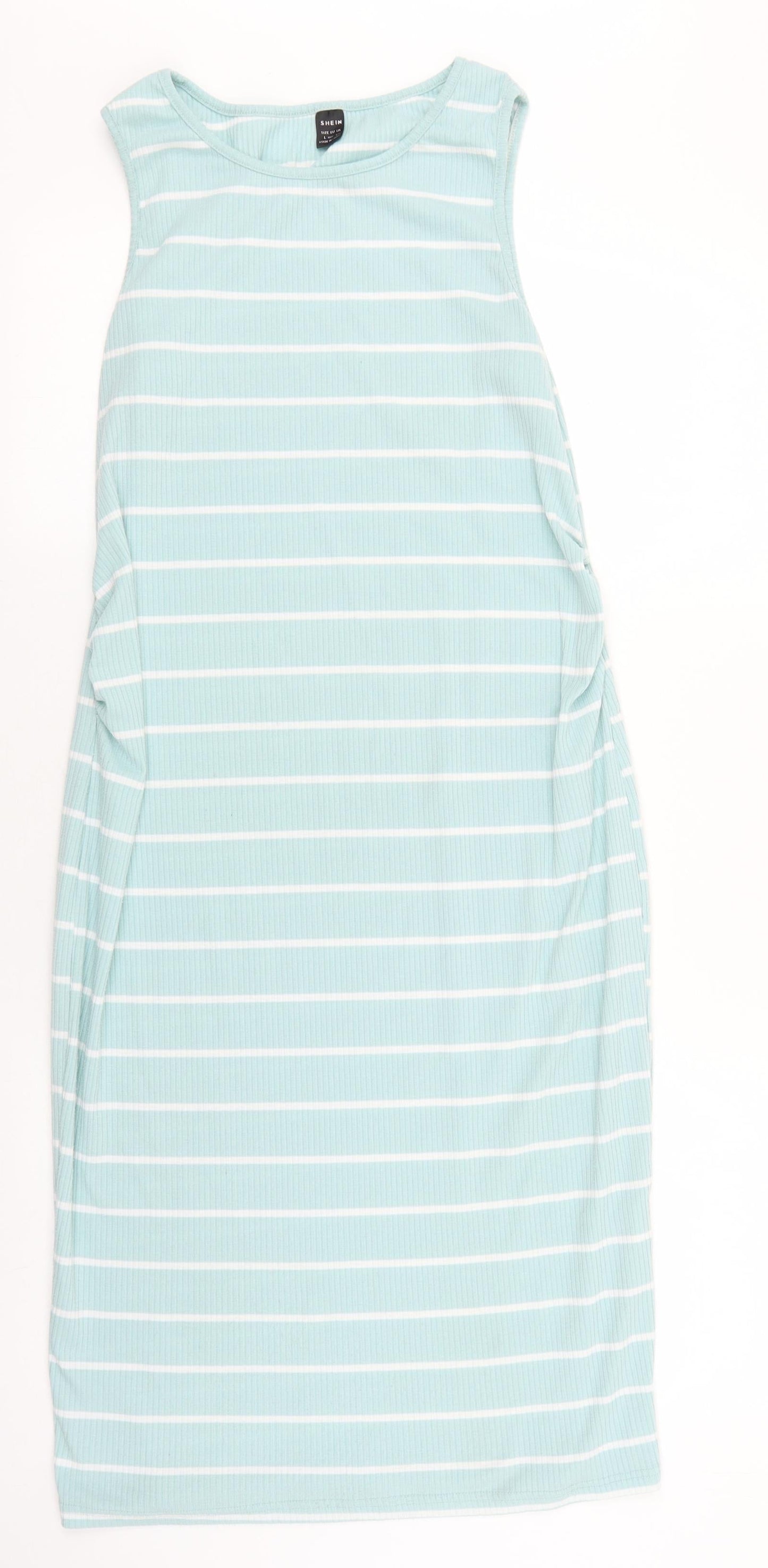 SheIn Womens Blue Striped Cotton Tank Dress Size L Round Neck Pullover