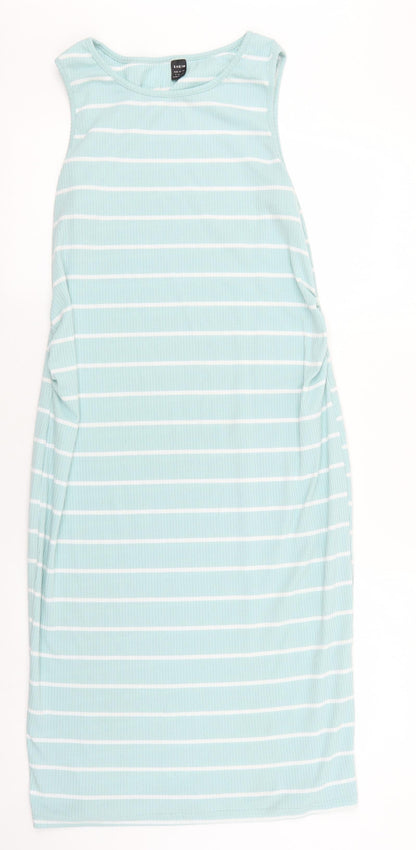 SheIn Womens Blue Striped Cotton Tank Dress Size L Round Neck Pullover