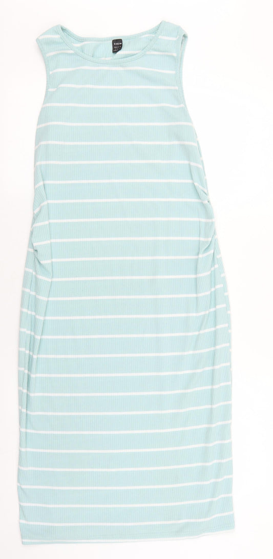 SheIn Womens Blue Striped Cotton Tank Dress Size L Round Neck Pullover