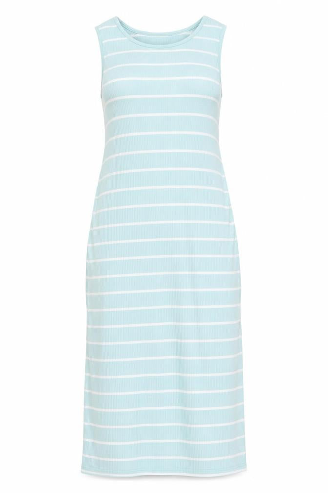 SheIn Womens Blue Striped Cotton Tank Dress Size L Round Neck Pullover