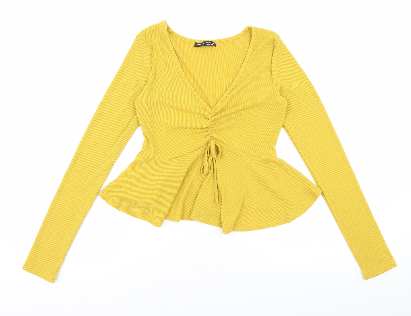 SheIn Womens Yellow Cotton Basic Blouse Size S V-Neck