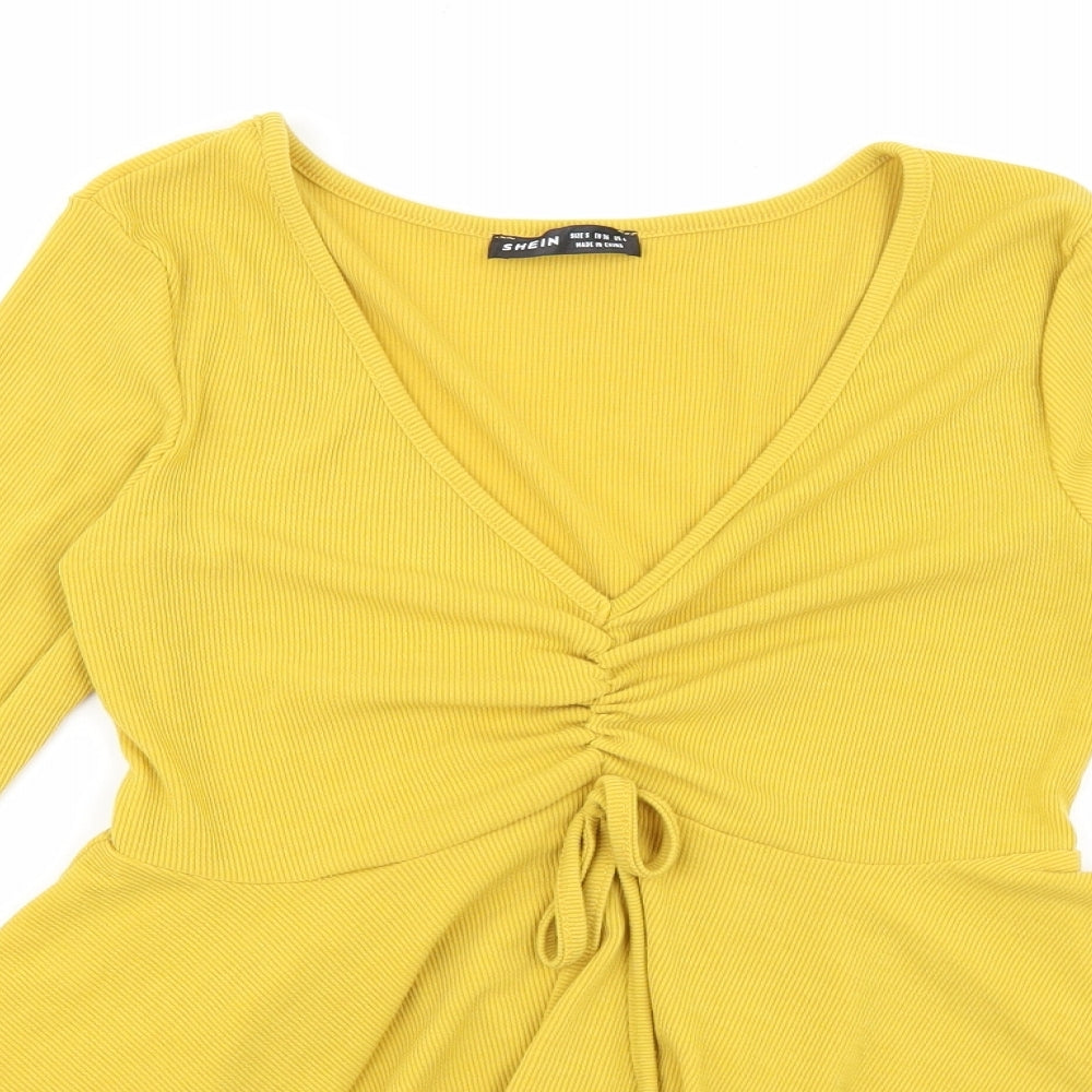 SheIn Womens Yellow Cotton Basic Blouse Size S V-Neck