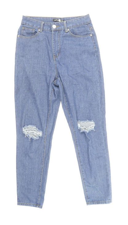 Boohoo Womens Blue Cotton Skinny Jeans Size 10 L29 in Regular Zip