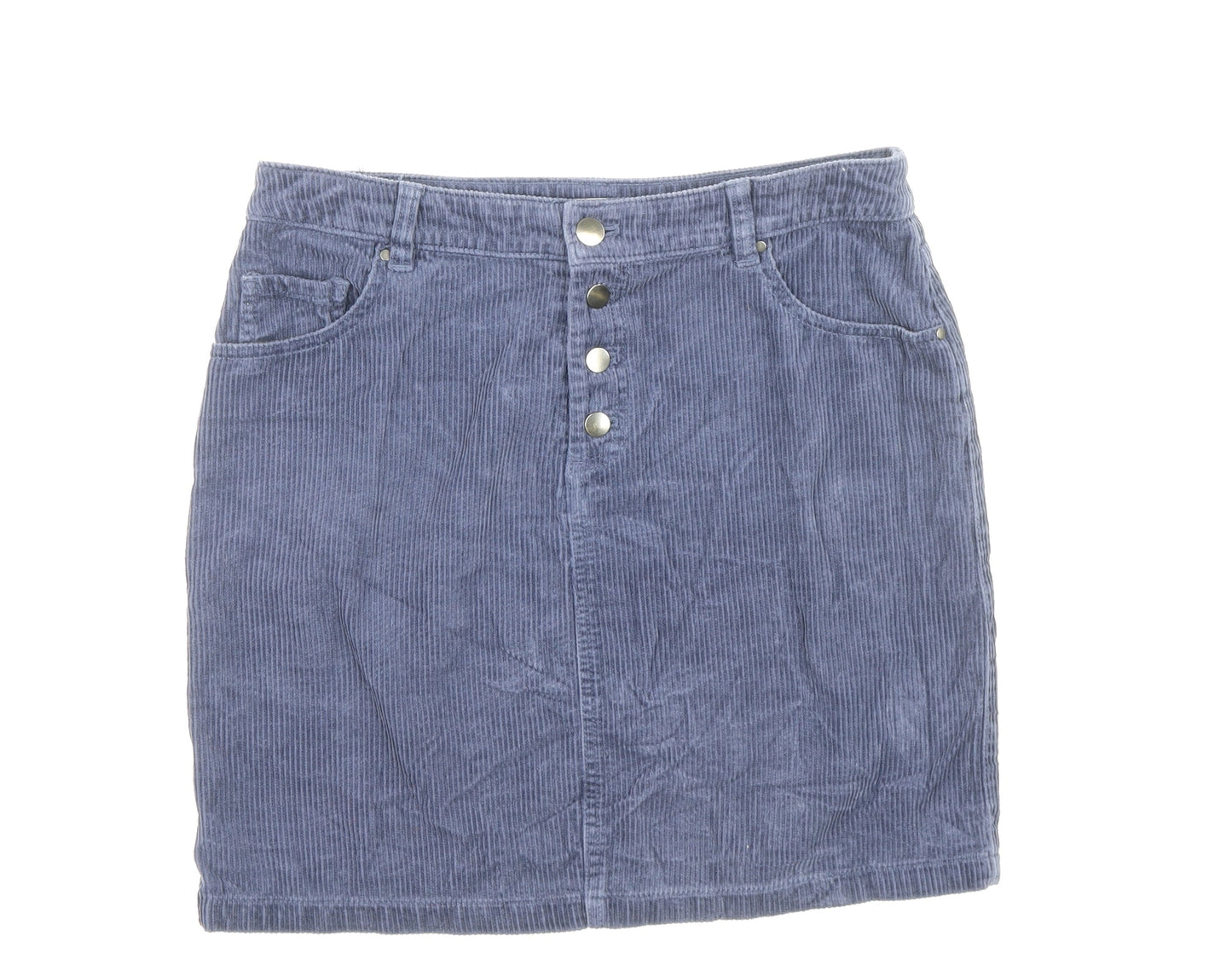 TU Womens Blue Cotton A-Line Skirt Size 10 Button