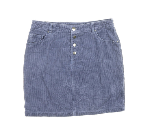 TU Womens Blue Cotton A-Line Skirt Size 10 Button