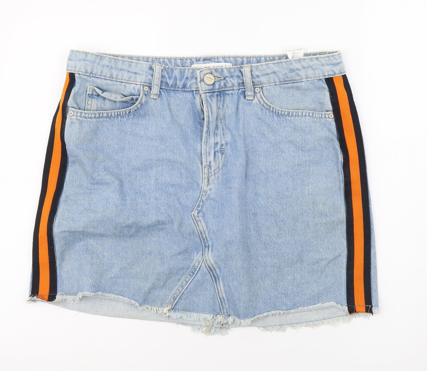 Koton Jeans Womens Blue Cotton Mini Skirt Size 12 Button - Side Stripe