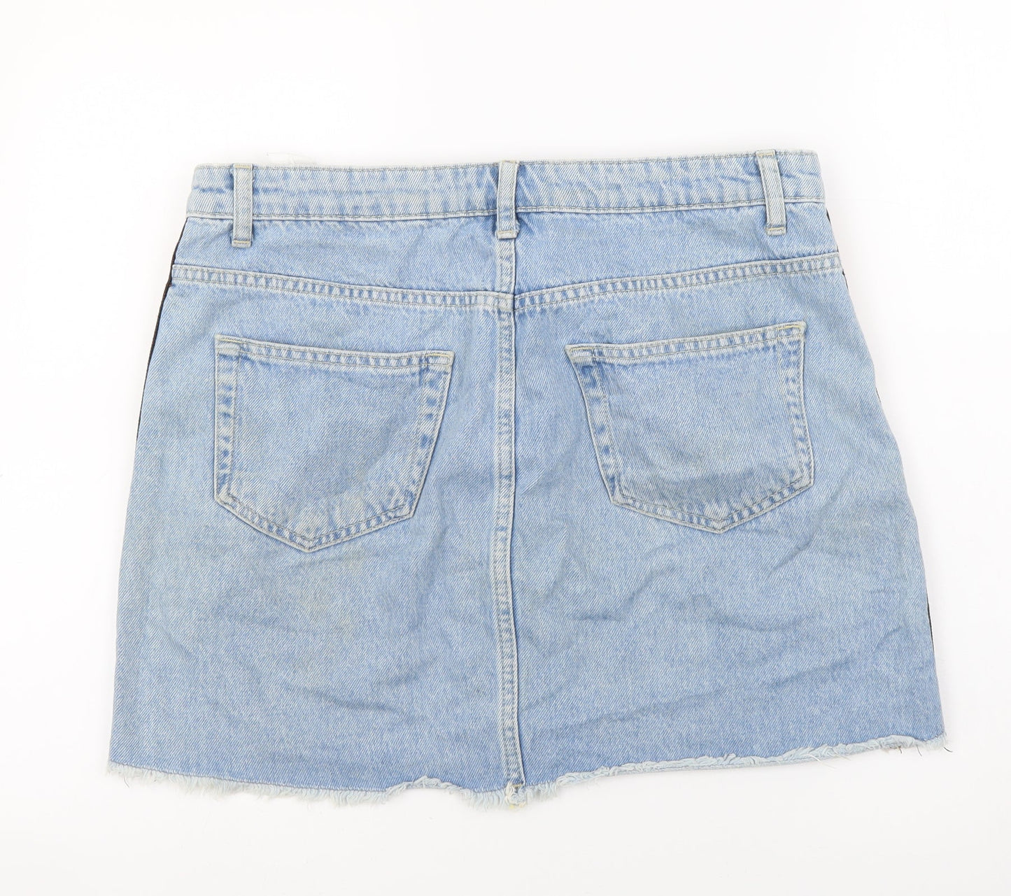 Koton Jeans Womens Blue Cotton Mini Skirt Size 12 Button - Side Stripe