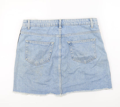 Koton Jeans Womens Blue Cotton Mini Skirt Size 12 Button - Side Stripe