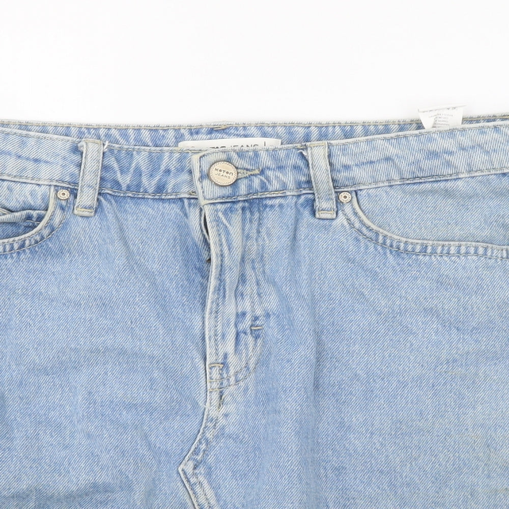 Koton Jeans Womens Blue Cotton Mini Skirt Size 12 Button - Side Stripe