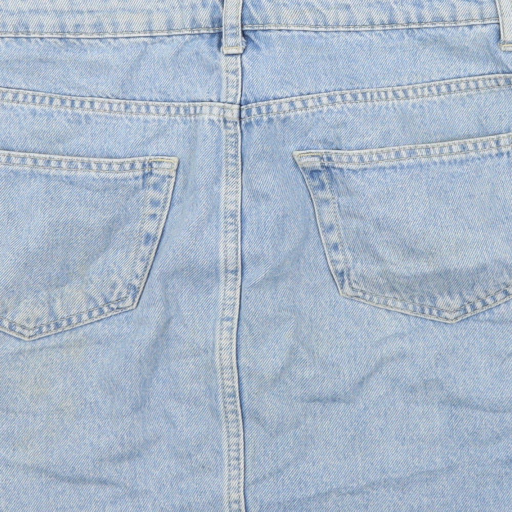 Koton Jeans Womens Blue Cotton Mini Skirt Size 12 Button - Side Stripe