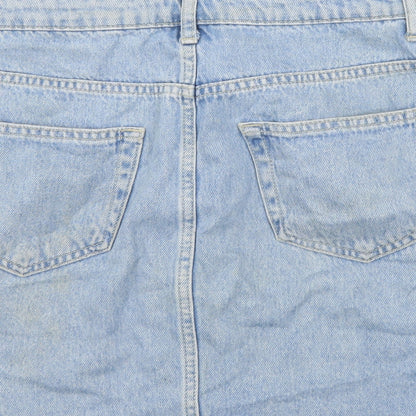Koton Jeans Womens Blue Cotton Mini Skirt Size 12 Button - Side Stripe