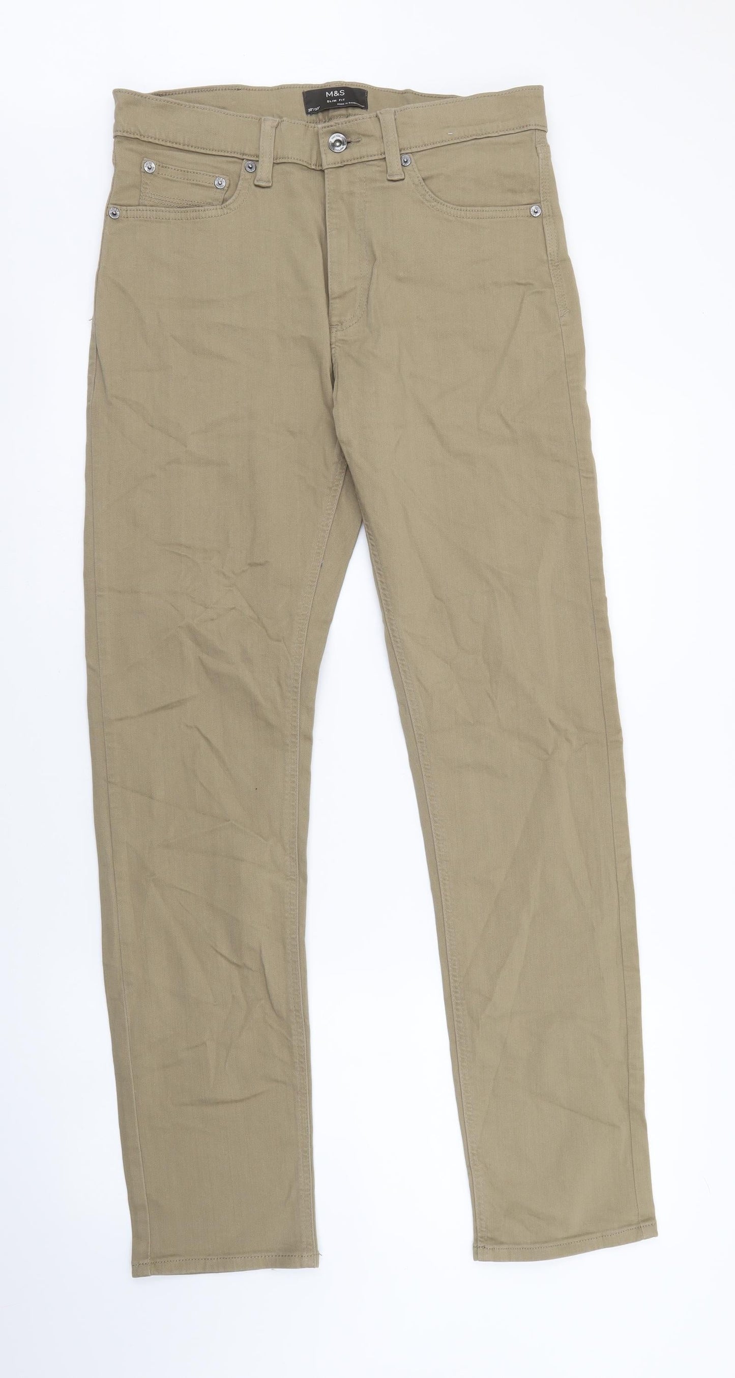 Marks and Spencer Mens Brown Cotton Straight Jeans Size 30 in L33 in Regular Button