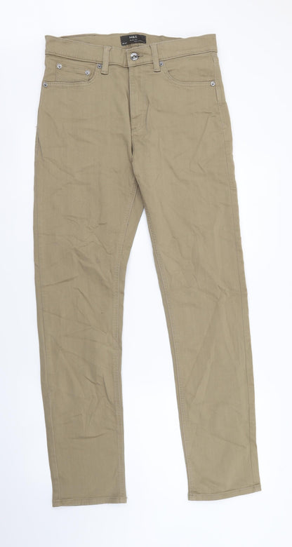 Marks and Spencer Mens Brown Cotton Straight Jeans Size 30 in L33 in Regular Button