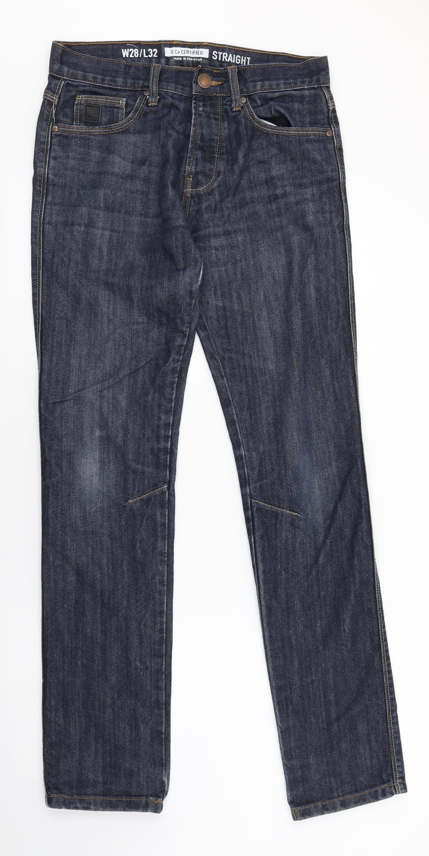 D.Co Certified Mens Blue Cotton Straight Jeans Size 28 in L32 in Slim Button