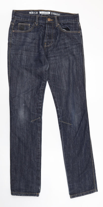 D.Co Certified Mens Blue Cotton Straight Jeans Size 28 in L32 in Slim Button