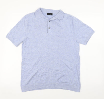 New Look Mens Blue Viscose Polo Size M Collared Button