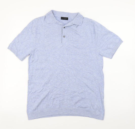 New Look Mens Blue Viscose Polo Size M Collared Button