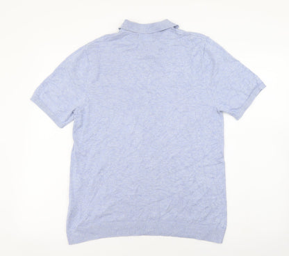 New Look Mens Blue Viscose Polo Size M Collared Button