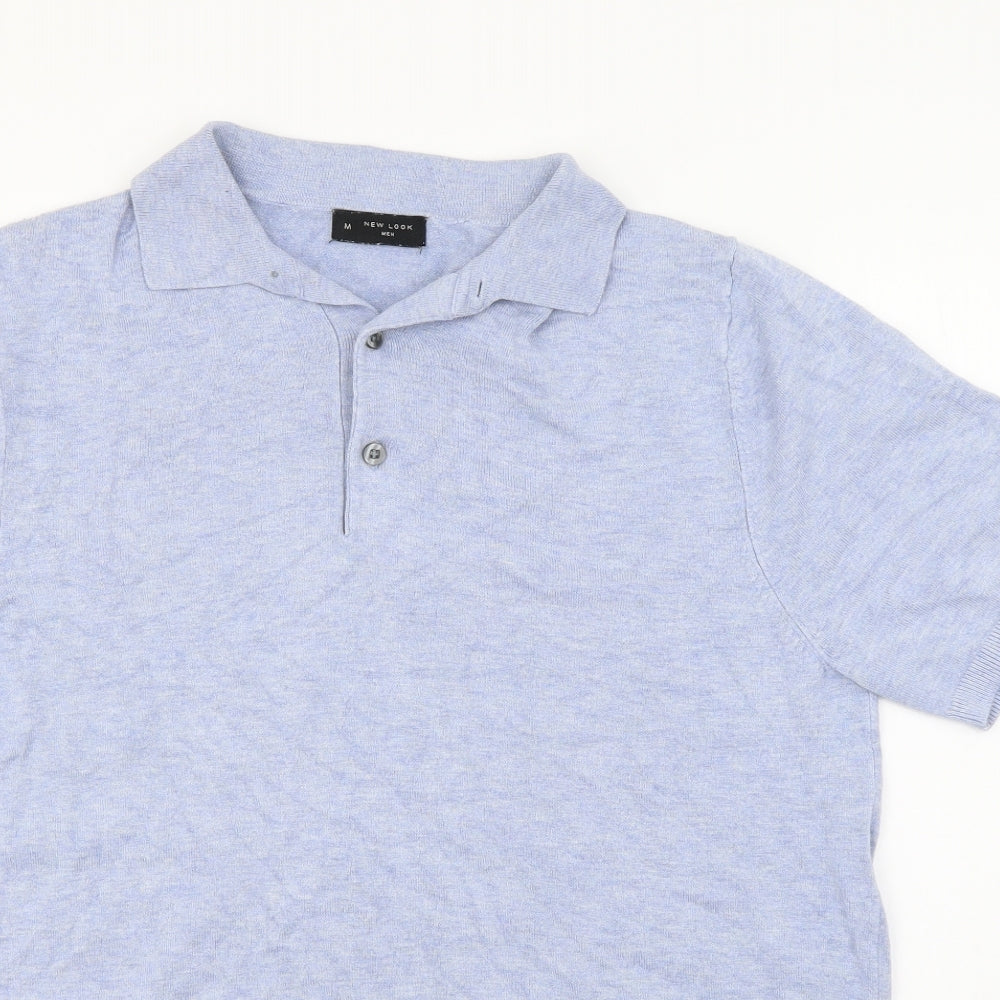 New Look Mens Blue Viscose Polo Size M Collared Button