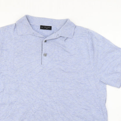 New Look Mens Blue Viscose Polo Size M Collared Button