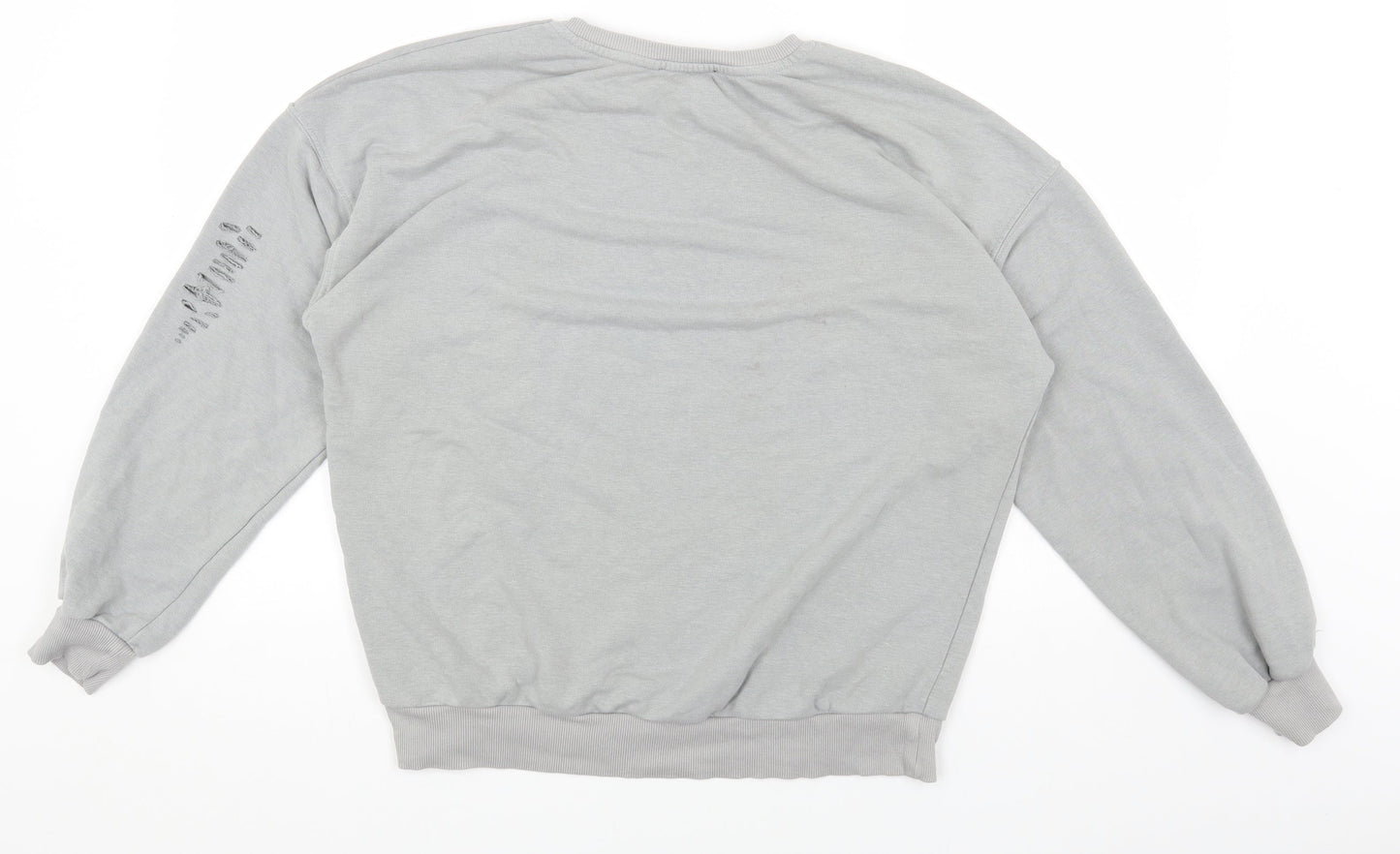 New Look Womens Grey Cotton Pullover Sweatshirt Size S Pullover - Ripped Detail
