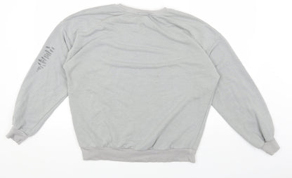 New Look Womens Grey Cotton Pullover Sweatshirt Size S Pullover - Ripped Detail