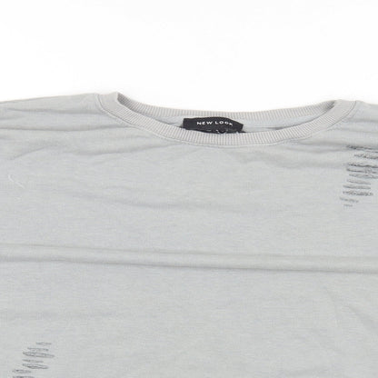 New Look Womens Grey Cotton Pullover Sweatshirt Size S Pullover - Ripped Detail