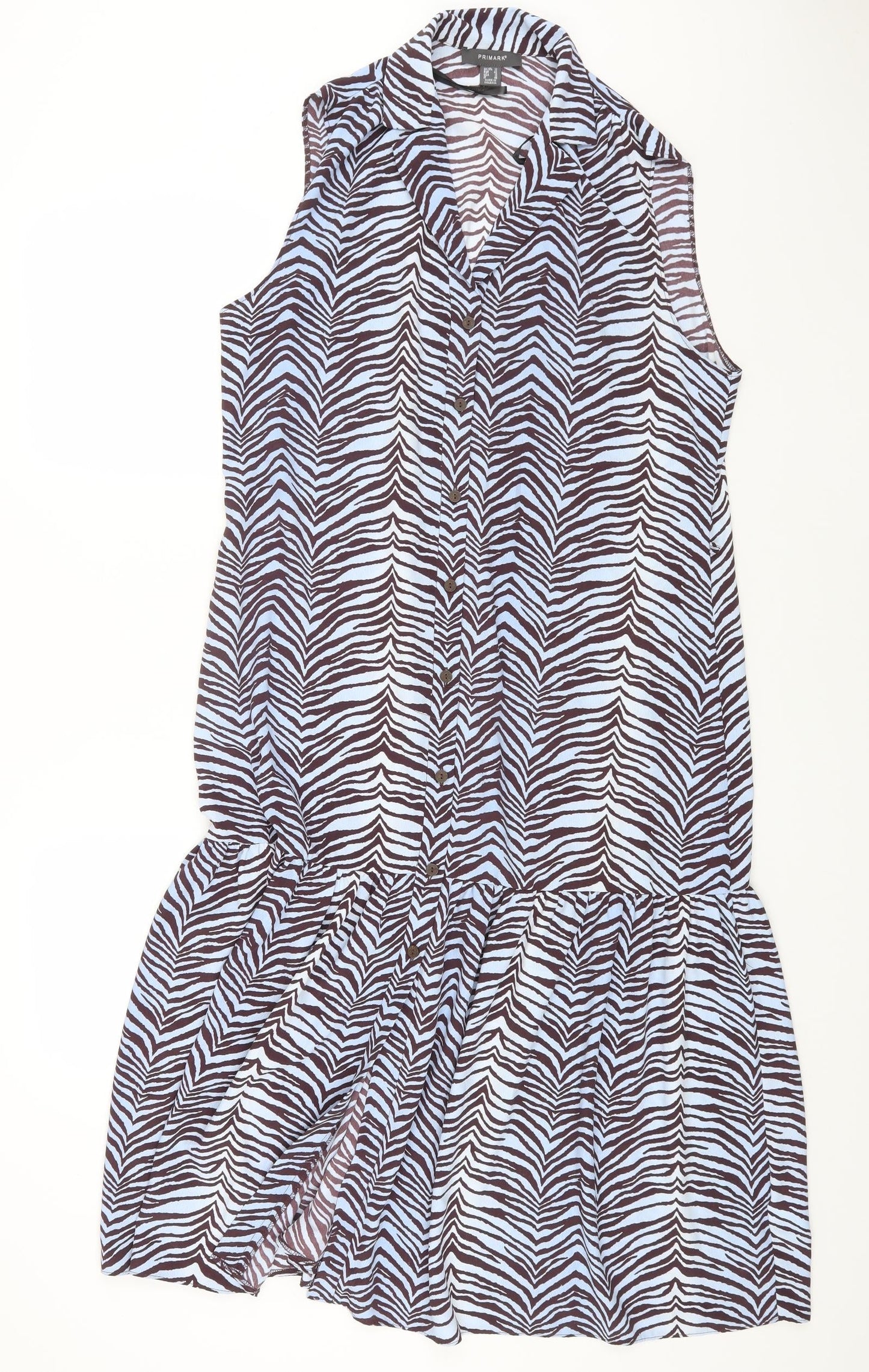 Primark Womens Multicoloured Animal Print Polyester Slip Dress Size 44 Collared Button - Tiger Print