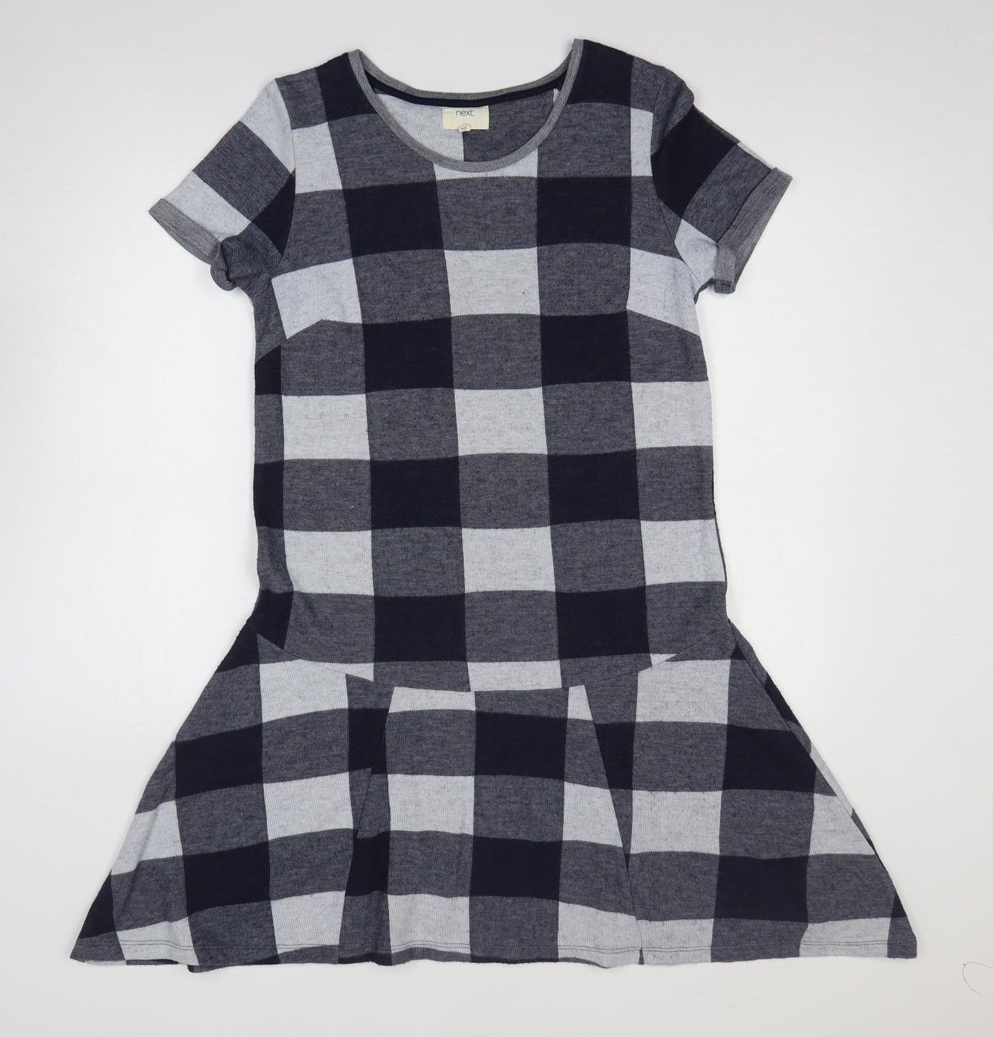 NEXT Womens Grey Check Polyester T-Shirt Dress Size 12 Round Neck Pullover