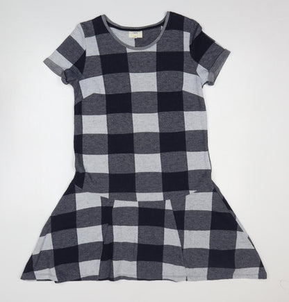 NEXT Womens Grey Check Polyester T-Shirt Dress Size 12 Round Neck Pullover