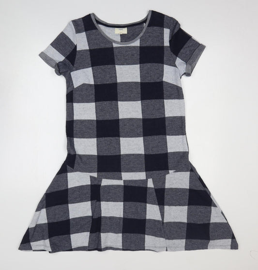 NEXT Womens Grey Check Polyester T-Shirt Dress Size 12 Round Neck Pullover