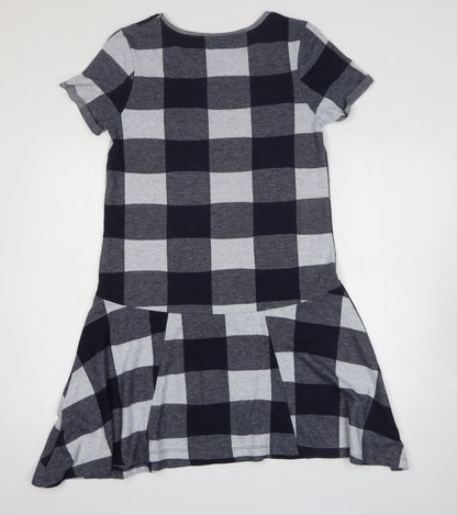 NEXT Womens Grey Check Polyester T-Shirt Dress Size 12 Round Neck Pullover