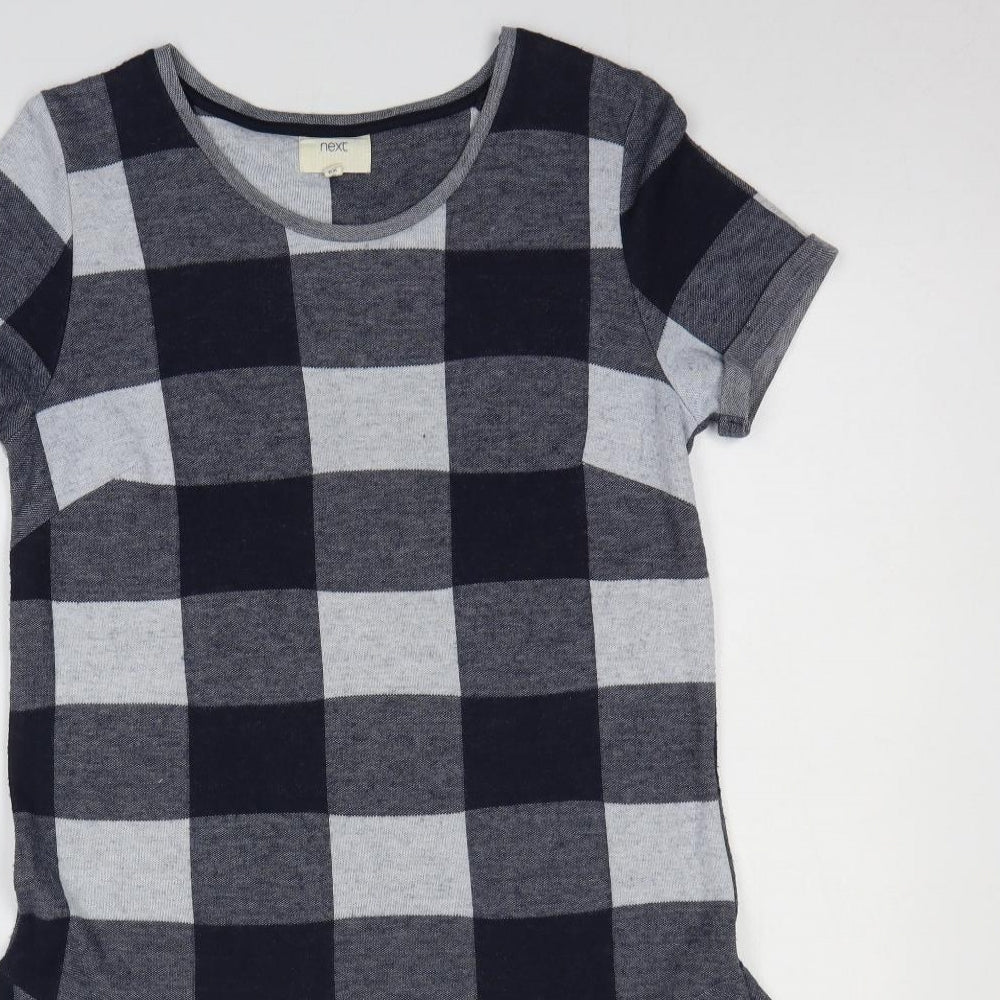 NEXT Womens Grey Check Polyester T-Shirt Dress Size 12 Round Neck Pullover