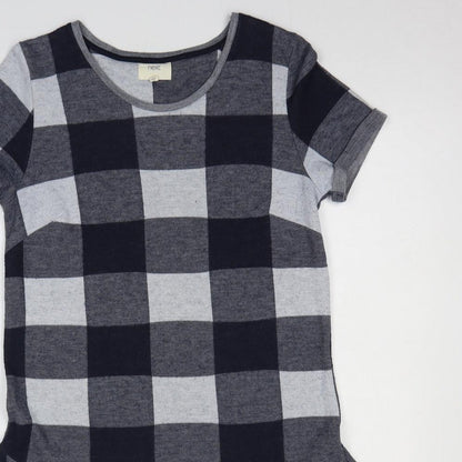 NEXT Womens Grey Check Polyester T-Shirt Dress Size 12 Round Neck Pullover