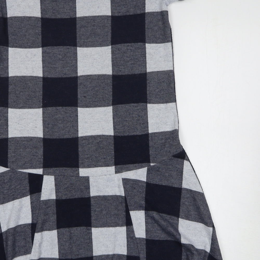 NEXT Womens Grey Check Polyester T-Shirt Dress Size 12 Round Neck Pullover
