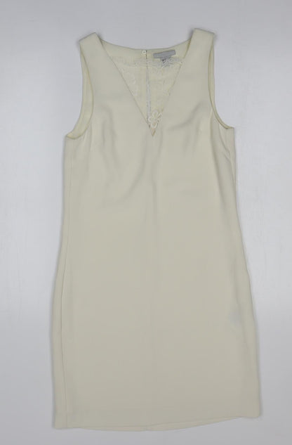 H&M Womens Ivory Herringbone Polyester Sheath Size 6 Sweetheart Pullover - Lace Detail