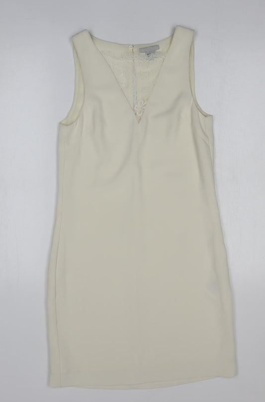 H&M Womens Ivory Herringbone Polyester Sheath Size 6 Sweetheart Pullover - Lace Detail