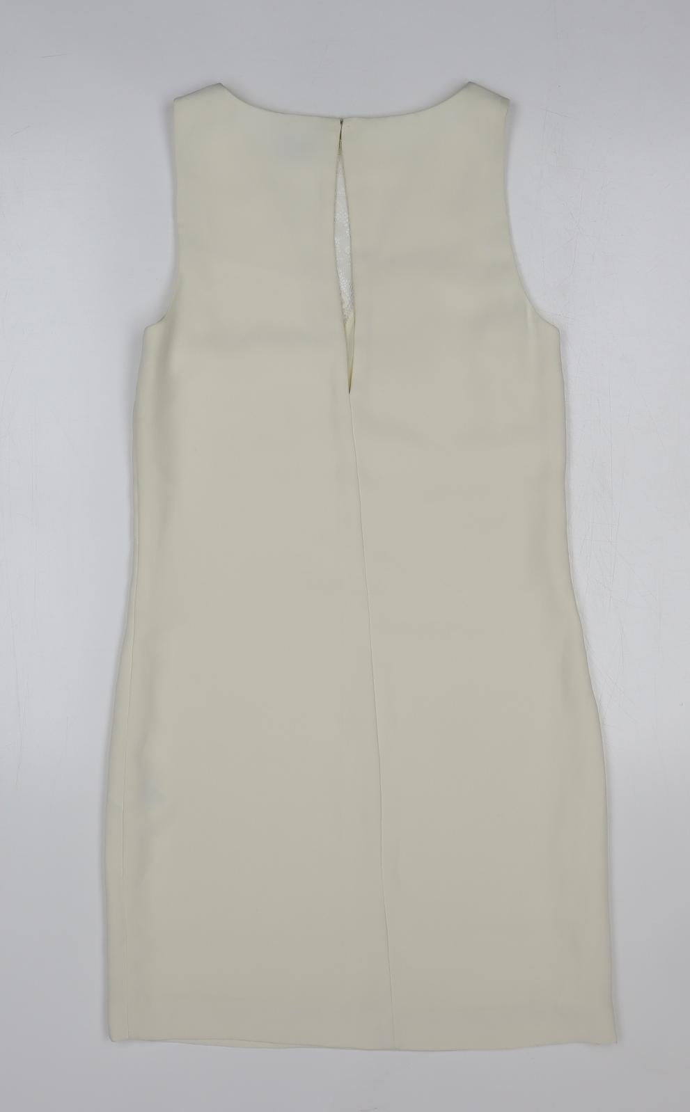 H&M Womens Ivory Herringbone Polyester Sheath Size 6 Sweetheart Pullover - Lace Detail