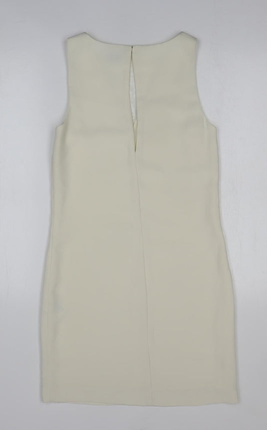 H&M Womens Ivory Herringbone Polyester Sheath Size 6 Sweetheart Pullover - Lace Detail