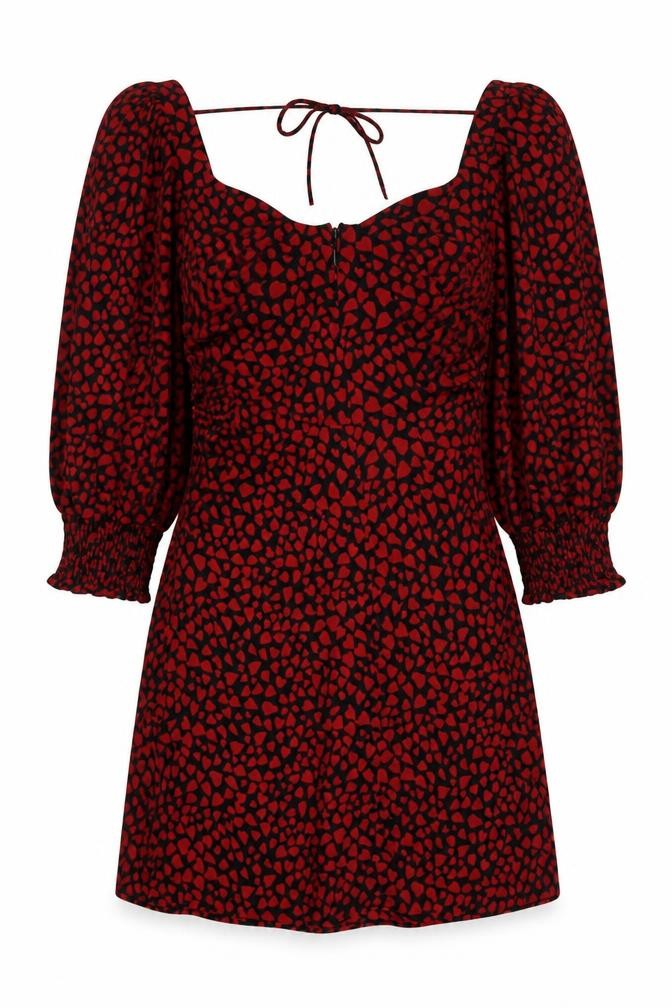 Topshop Womens Red Animal Print Polyester Mini Size 8 Square Neck Zip