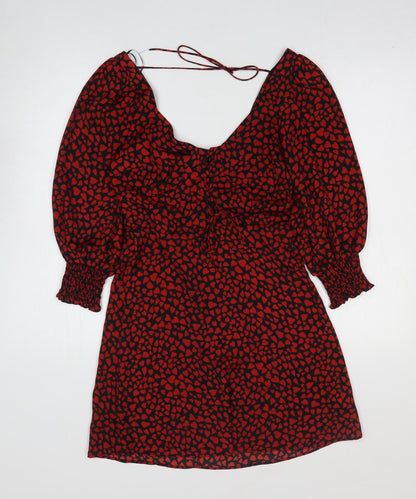 Topshop Womens Red Animal Print Polyester Mini Size 8 Square Neck Zip