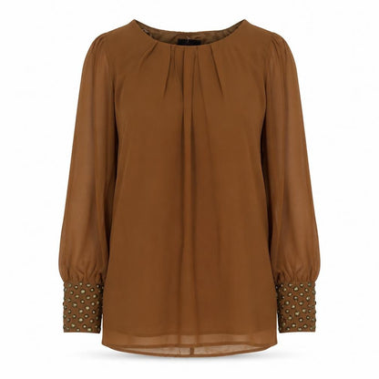 Lila Womens Brown Viscose Basic Blouse Size 8 Boat Neck